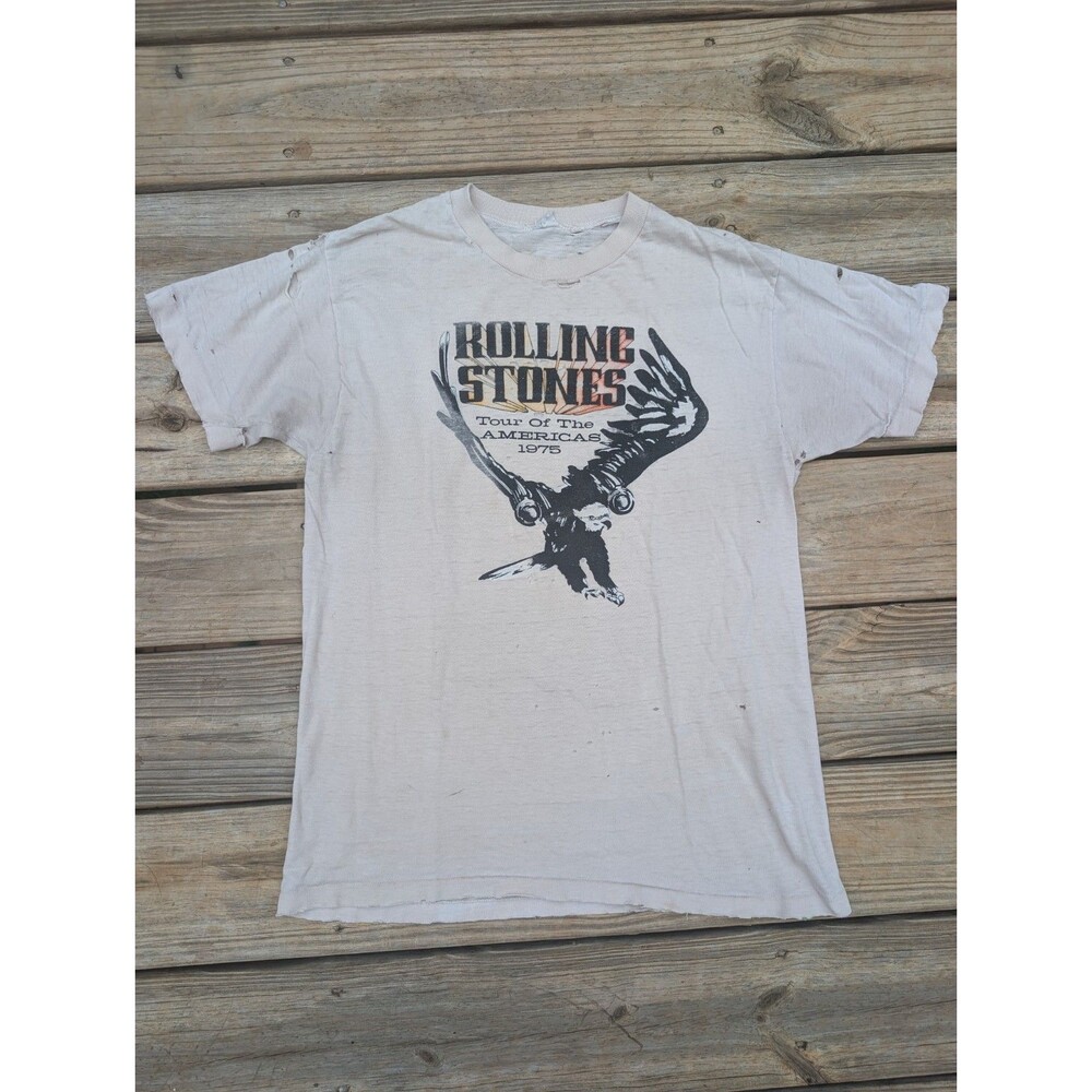 Vintage ORIGINAL Band Tee Rolling Stones 1975 Eagle Medium Distressed Holes